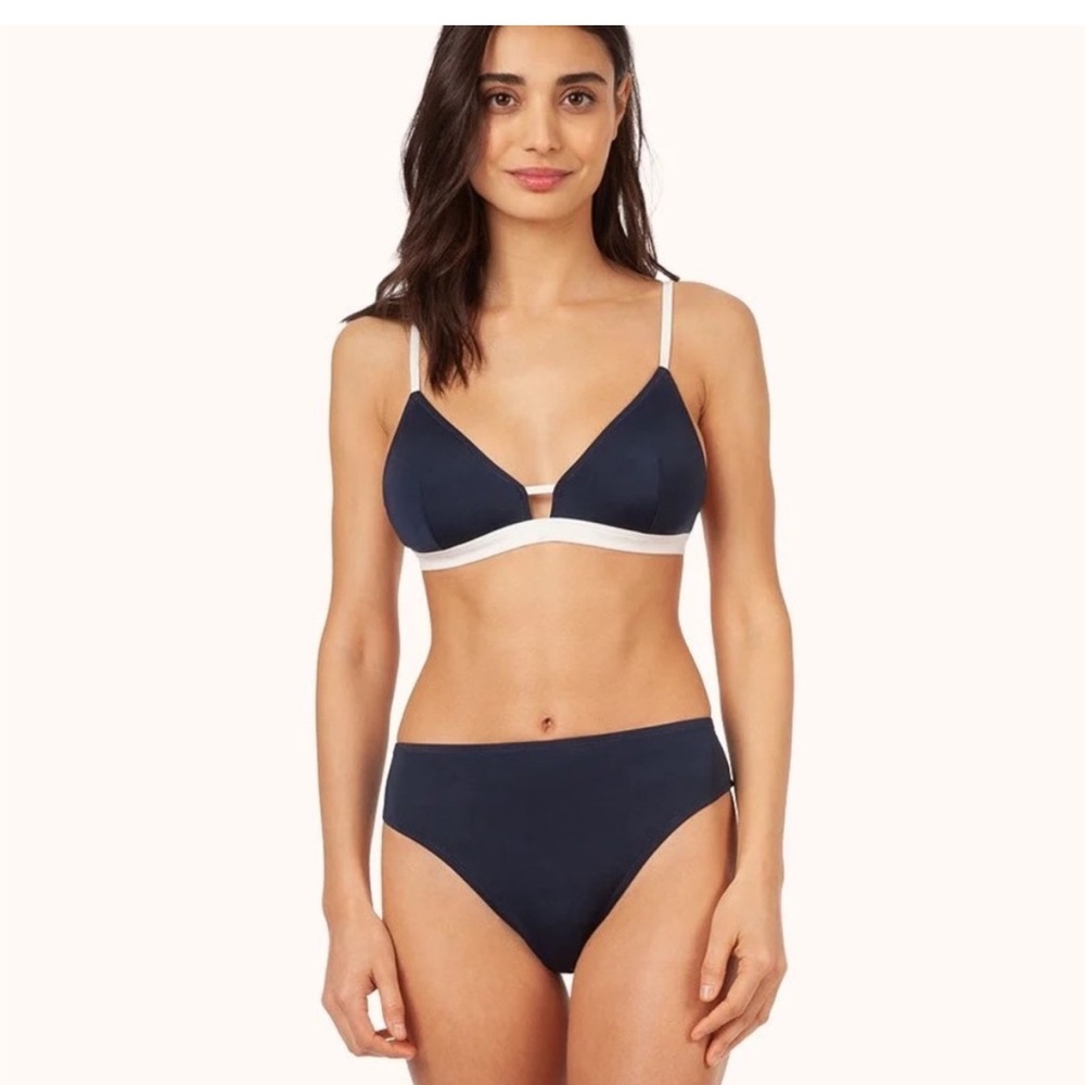 LIVELY Navy Triangle Bikini Set with White Trim